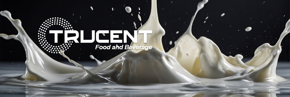 Milk Splash with F&B Logo V7 shadow Milk splashes dynamically against a dark background, creating waves and droplets in mid-air.